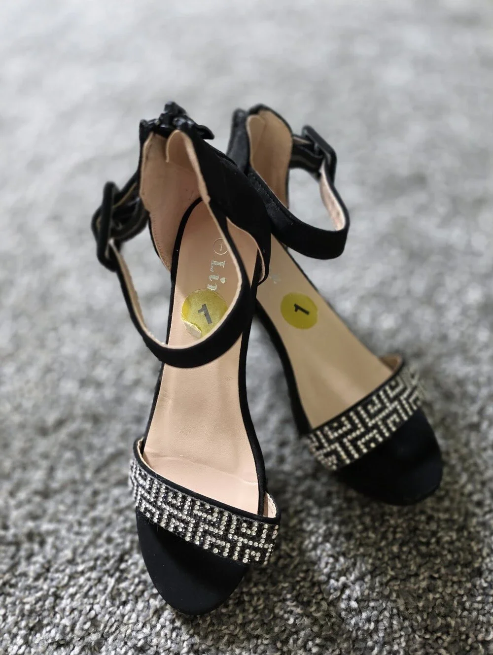 Link Girls Black Heels with Silver Crystals